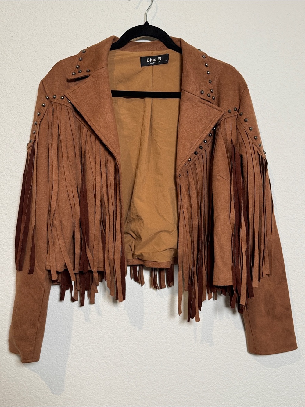 Blue B Caramel Faux Suede Studded Fringe Jacket Size Small